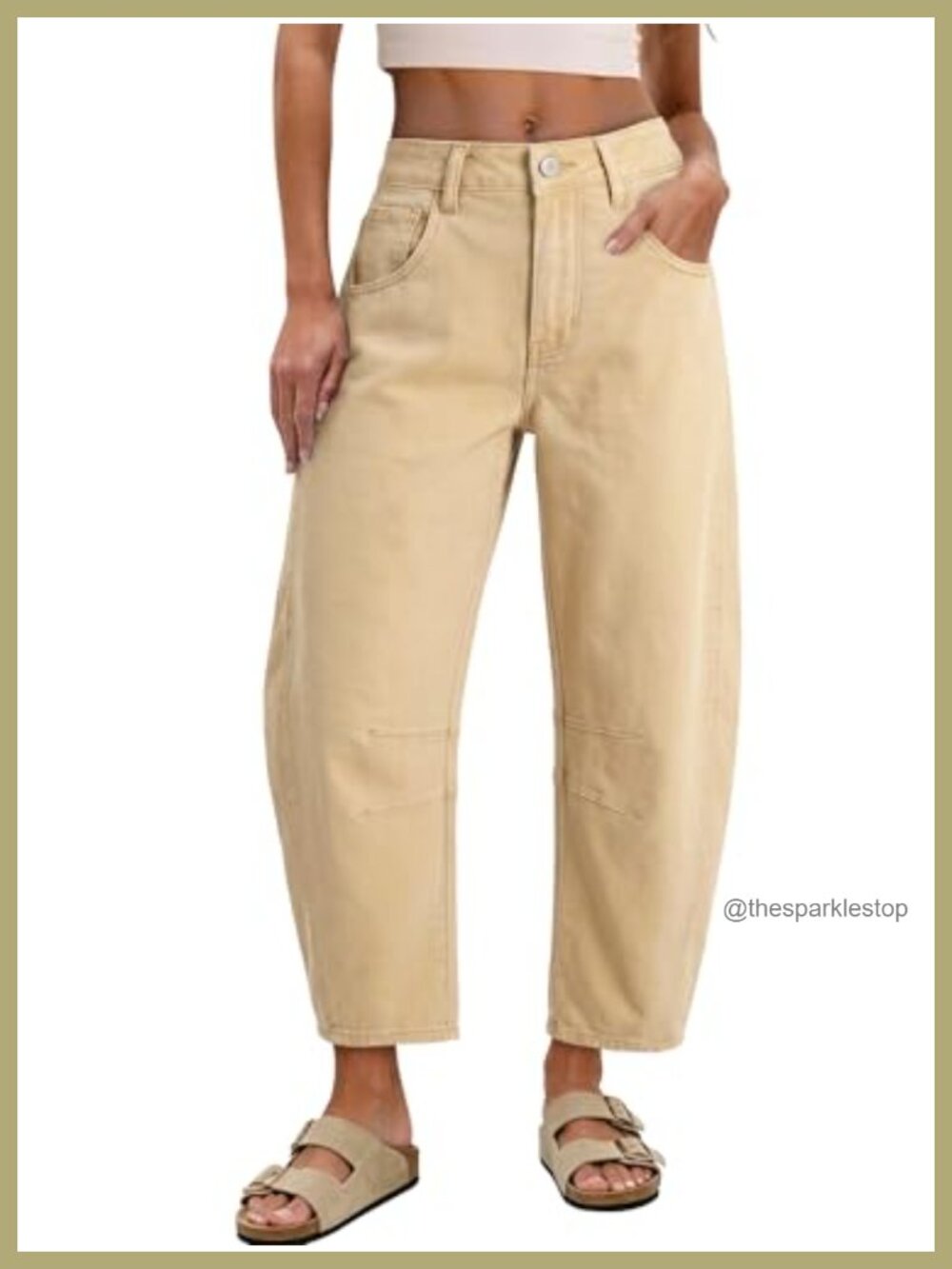 High Waisted Barrel Wide Leg Cropped Jeans Stretch Denim